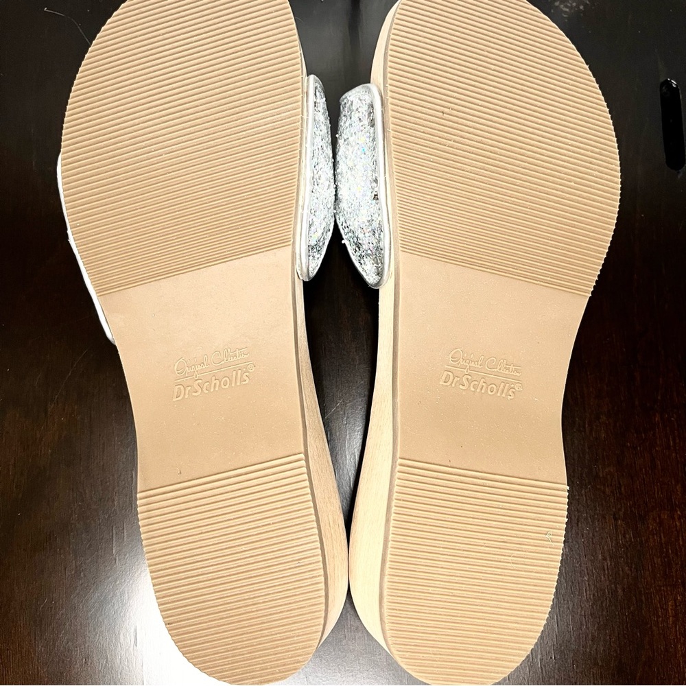 J Crew & Dr Scholls Silver Sandals with Glittery Straps and Flat Sole Clog - Picture 11 of 11